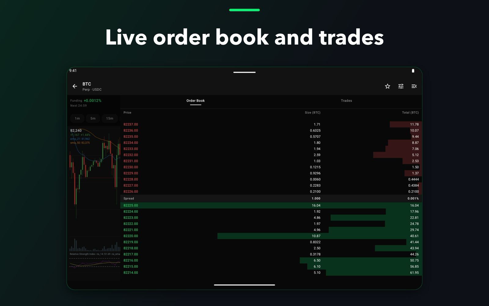 Live order book on tablet