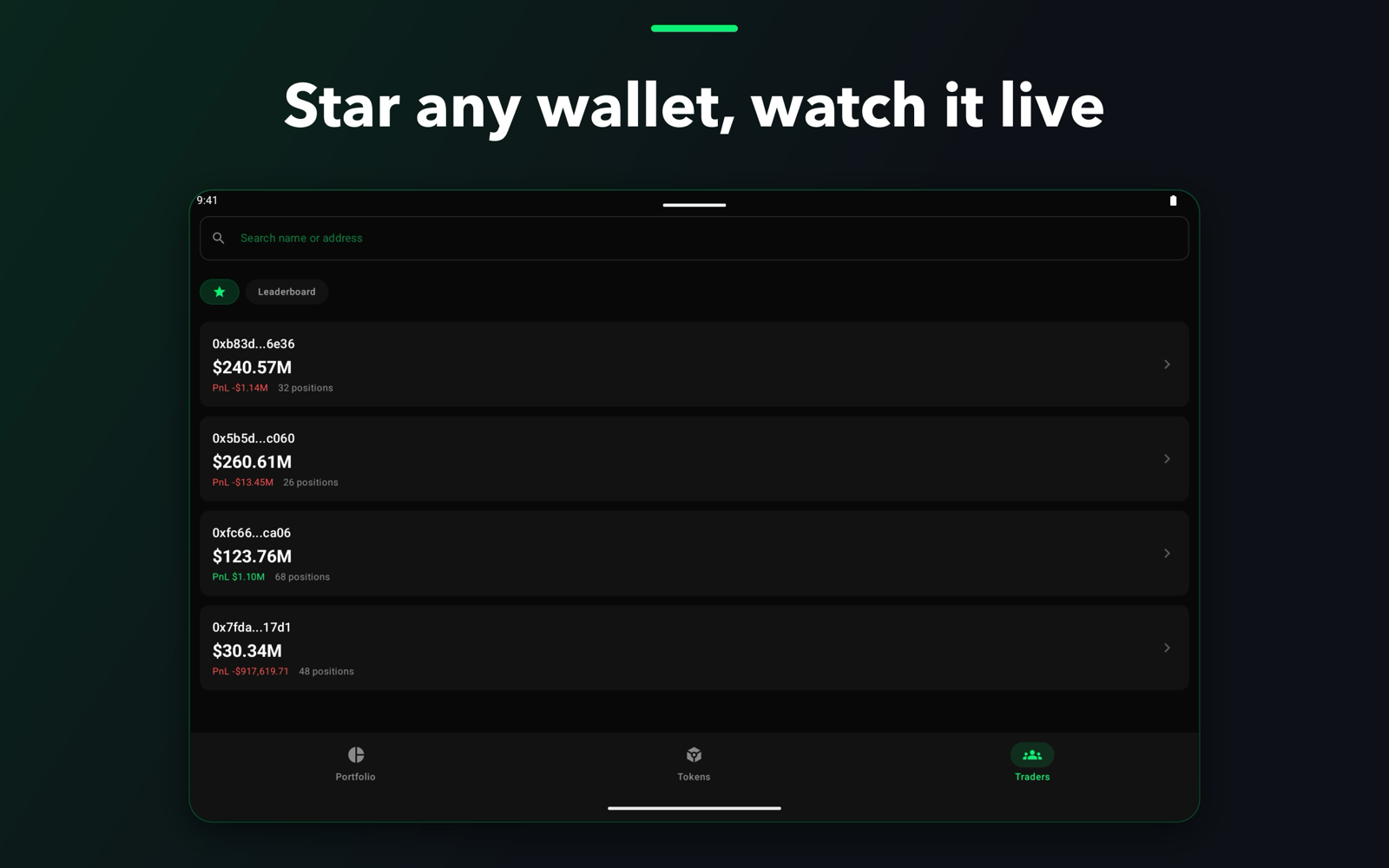 Favorite wallets on tablet
