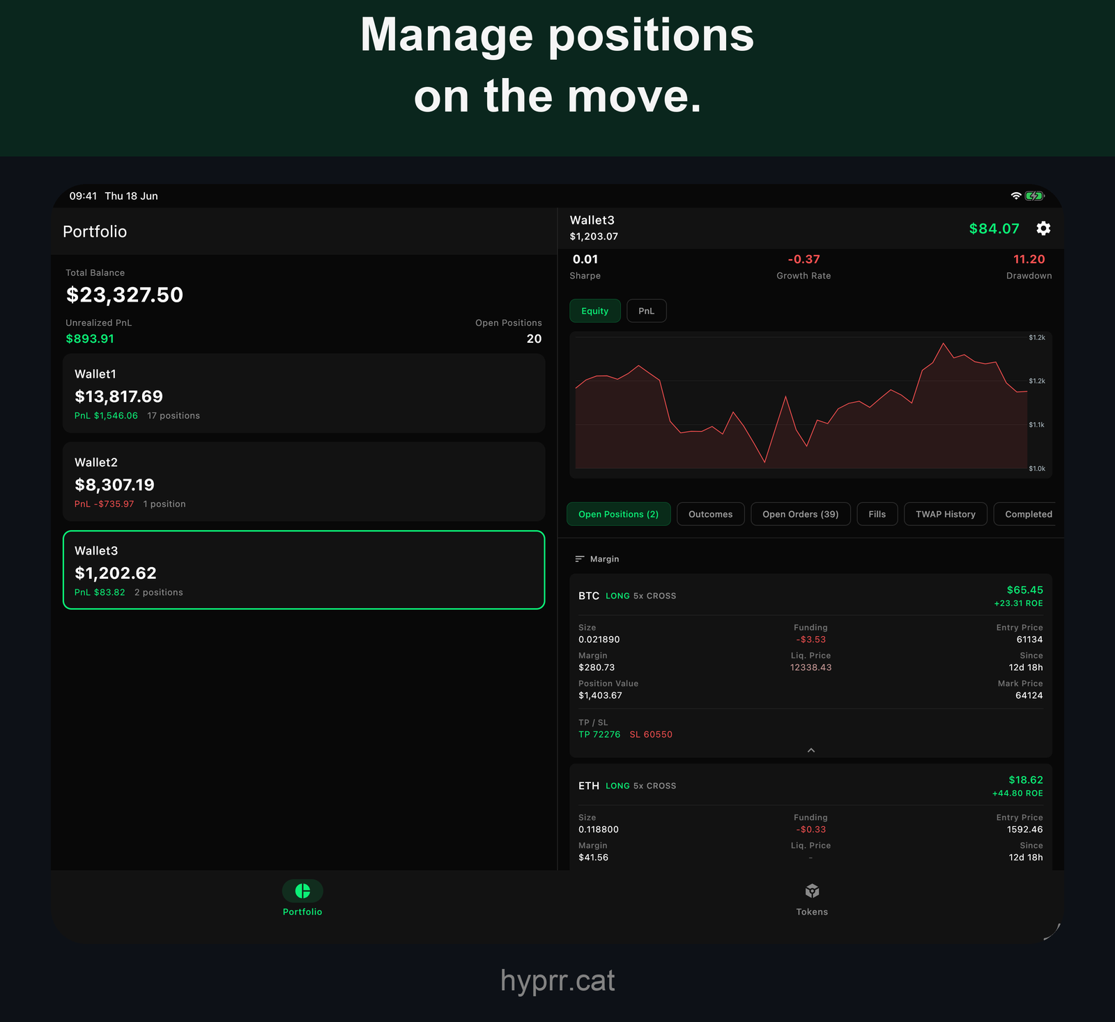 Open positions management on tablet