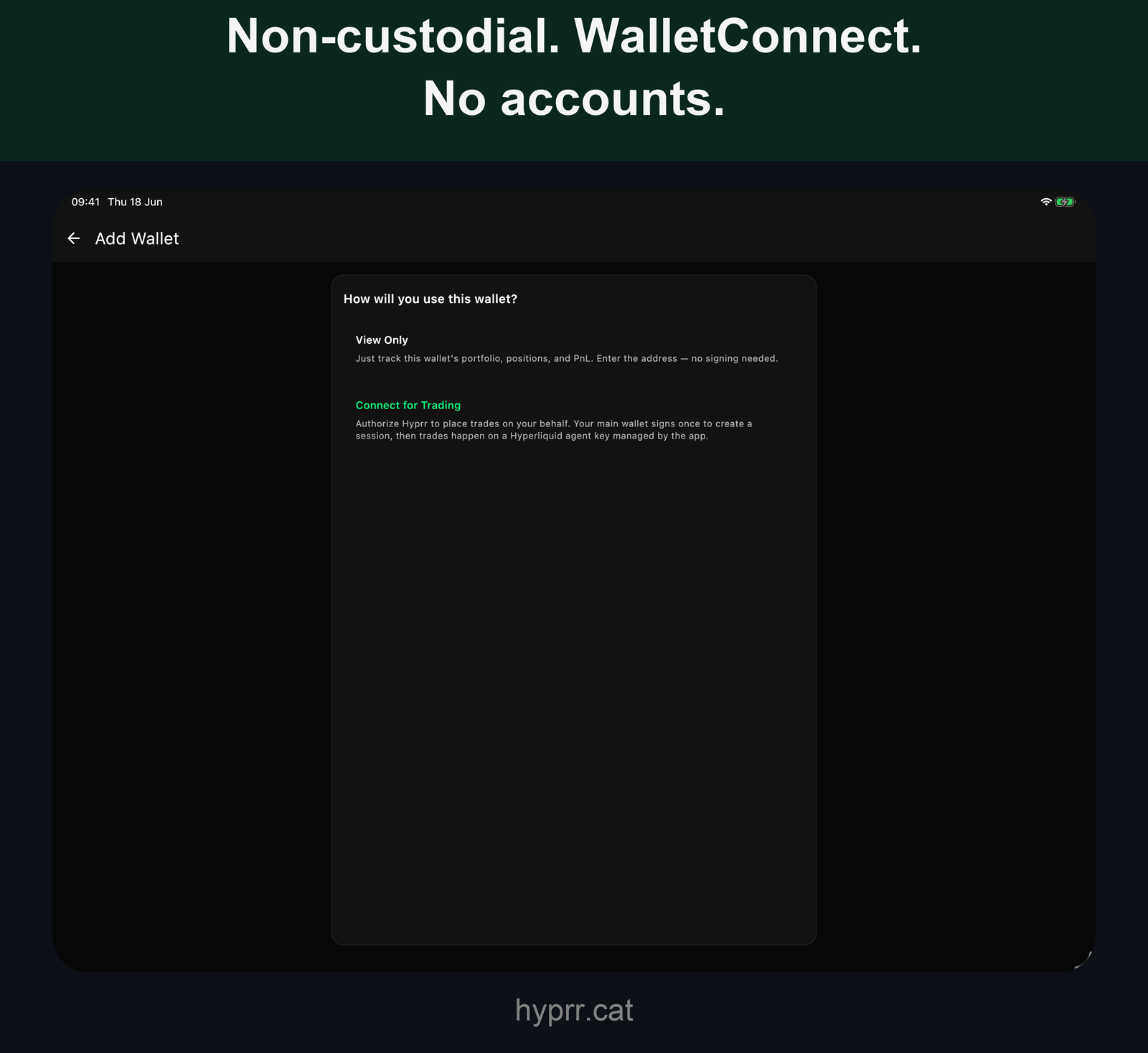 Non-custodial wallet linking on tablet